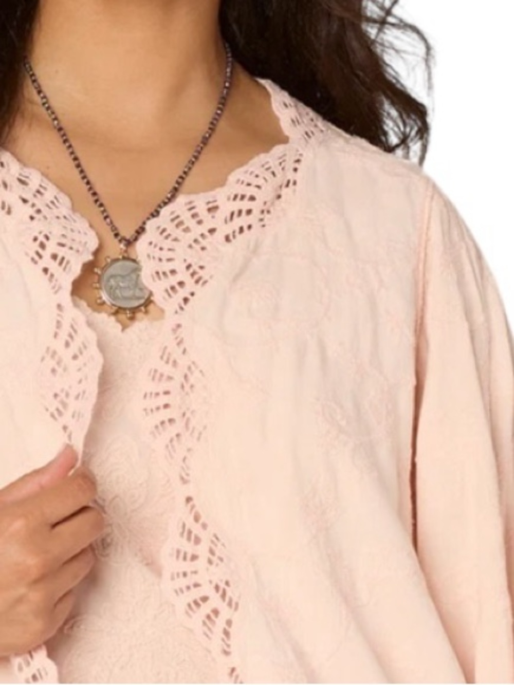 Democracy Blush Pink Crochet-Trim Cardigan Sweater - Picture 5 of 5